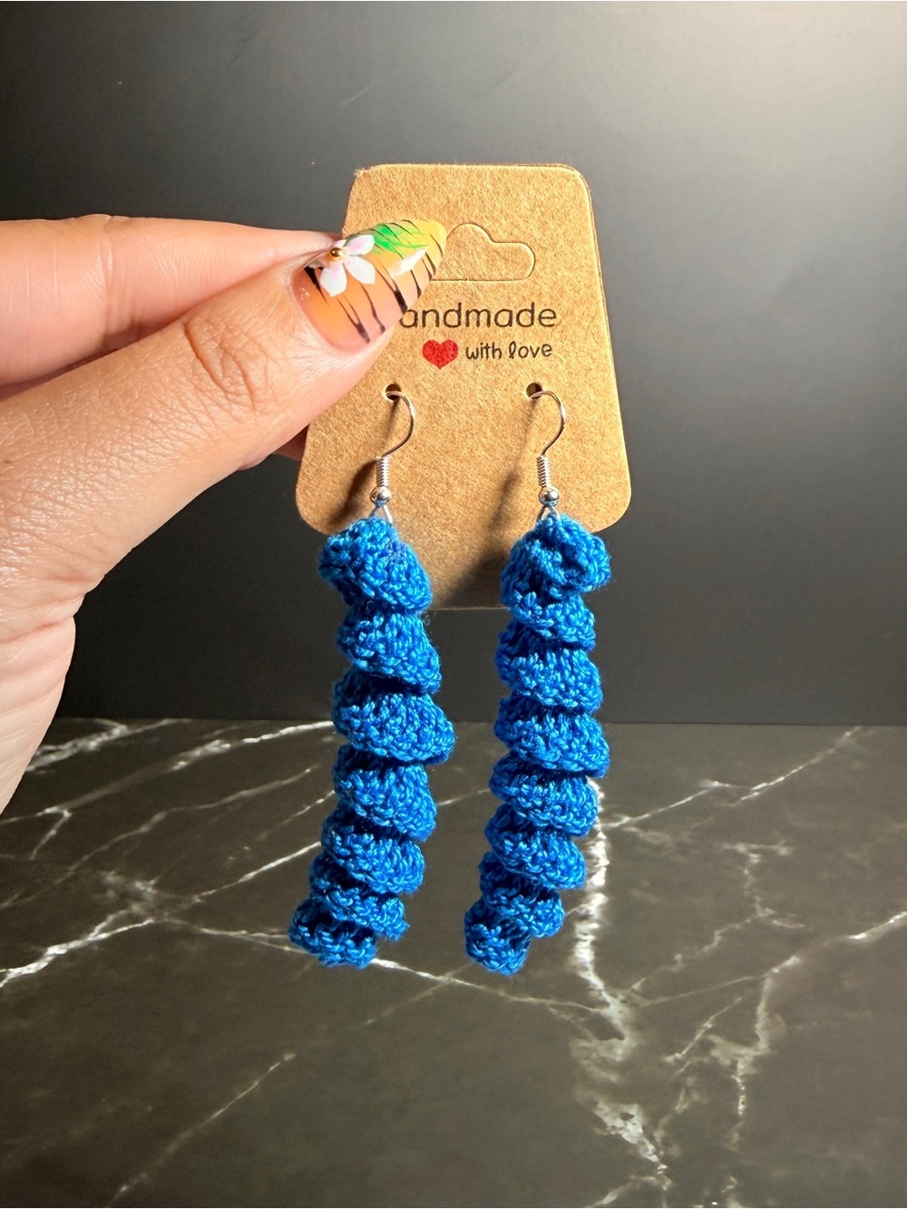 Handmade Crochet Spiral Earrings - Blue